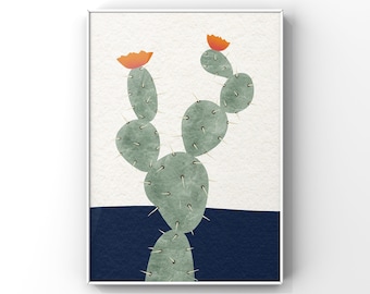 Abstract Prickly Pear Cactus Wall Art / Botanical Nature Print / Boho Home Decor