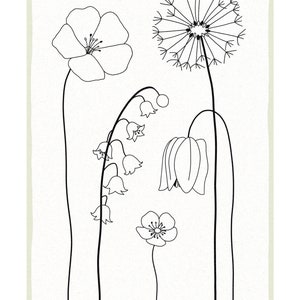 British Wildflowers Abstract Wall Art / Botanical Floral Line Drawing Print / Minimalist Neutral Home Decor image 2