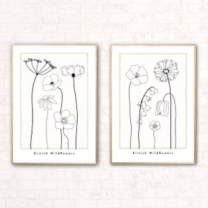 British Wildflowers Abstract Wall Art / Botanical Floral Line Drawing Print / Minimalist Neutral Home Decor image 4