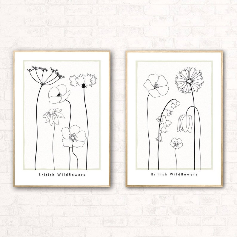 British Wildflowers Abstract Wall Art / Botanical Floral Line Drawing Print / Minimalist Neutral Home Decor image 4