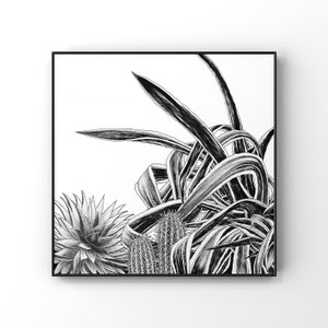 Cacti Wall Art / Botanical Cactus Print / Black and White Home Decor image 1