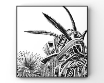 Cacti Wall Art / Botanical Cactus Print / Black and White Home Decor