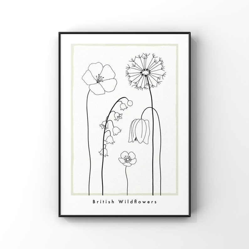 British Wildflowers Abstract Wall Art / Botanical Floral Line Drawing Print / Minimalist Neutral Home Decor image 1