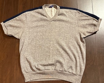 Vintage jaren 1970 Penmans Blank Grey Navy Sweatshirt met korte mouwen Pullover USA