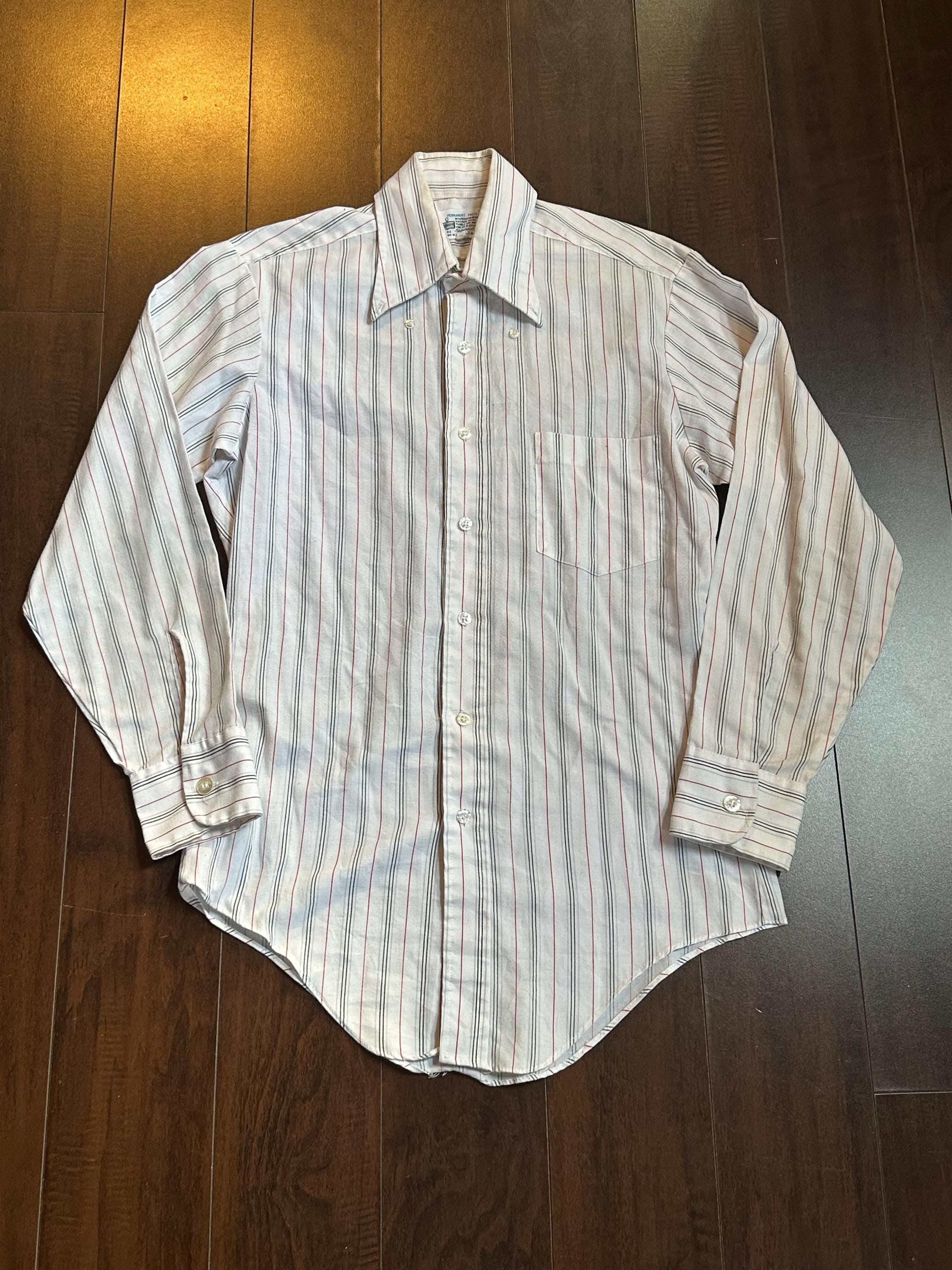 トップス 70s K-mart PERMANENNT PRESS SHIRTS Vintage 1970s Kmart Permanent Press Striped Dressed Oxford