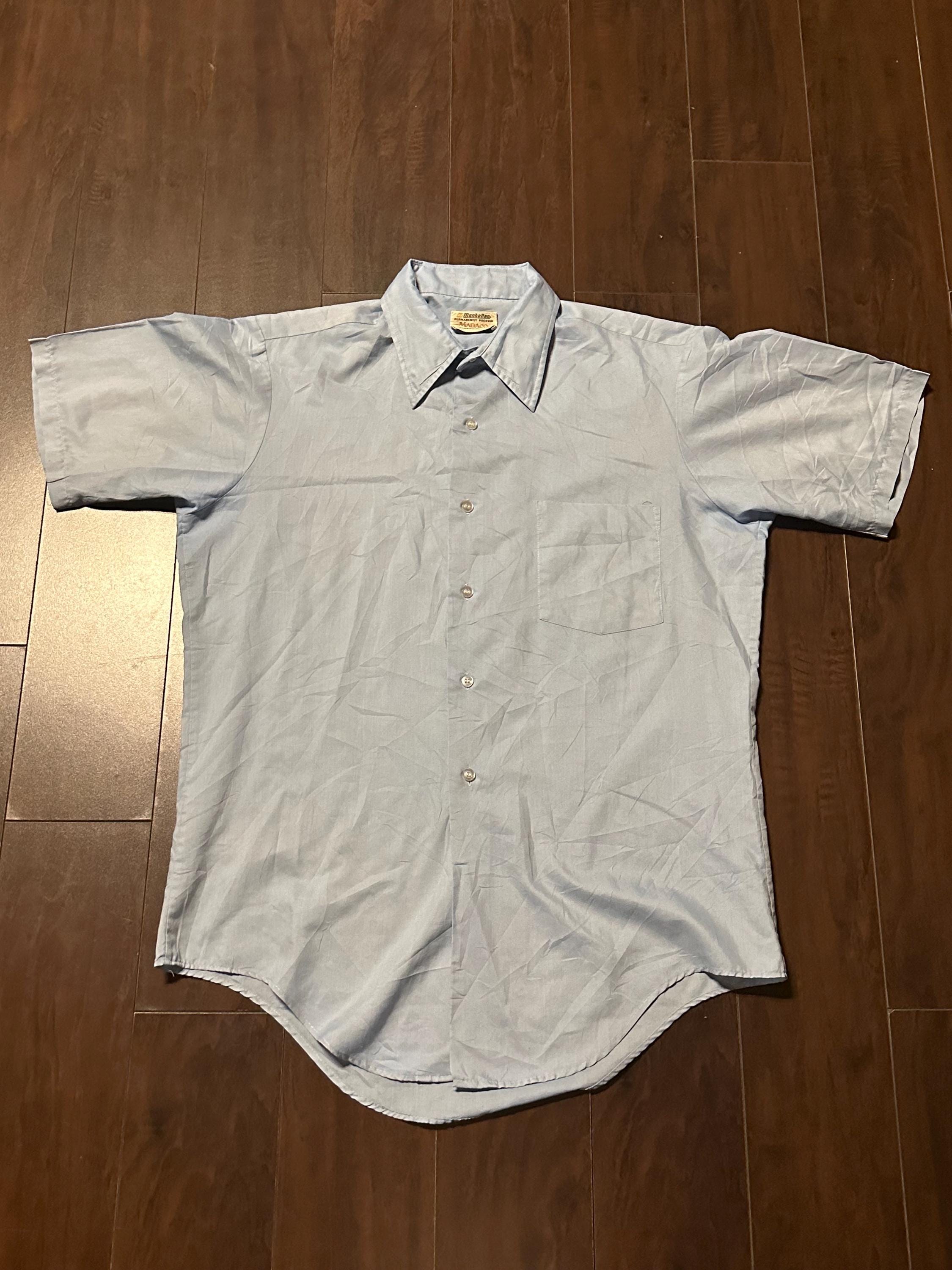トップス 60s Manhattan DURA-SMOOTH S/S Open Vintage 1960s/70s Manhattan Madaco Permanent Press Button