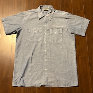 Vintage 1990s Dickies Blue Workwear Utility Oxford Button Down Short Sleeve T Shirt USA
