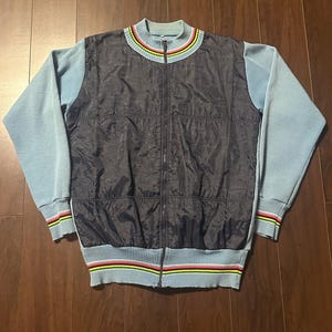 Vintage 1980s Blue Full Zip Windbreaker Bomber Jacket USA Rare Zippers