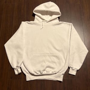 Vintage 1990s Jerzees Blank White Hoodie Sweatshirt Pullover USA