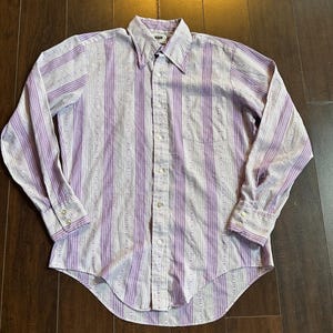 Vintage 1970s Golden Vee Endura-Prest Gestreiftes, gekleidetes Oxford-Button-Down-Hemd USA