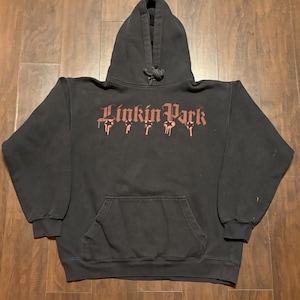 Vintage Y2K Linkin Park Spell Out Band Tour Hoodie Sweatshirt Pullover USA