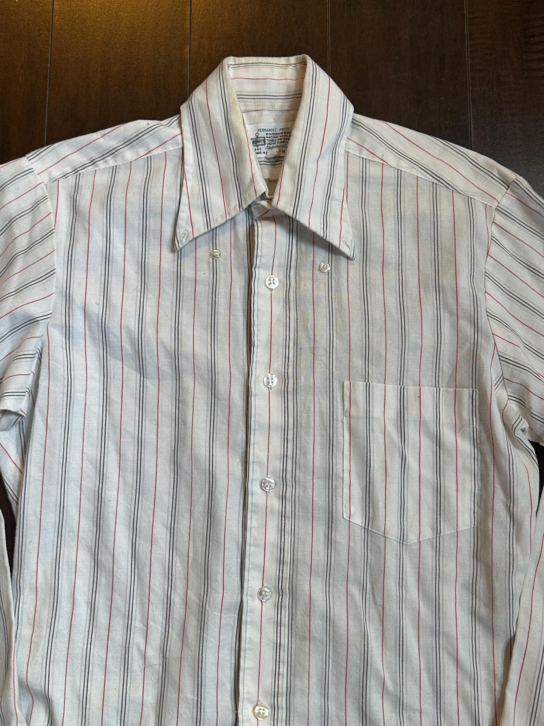 トップス 70s K-mart PERMANENNT PRESS SHIRTS VINTAGE 70s Kmart Shirt Size Large Striped Long Sleeve