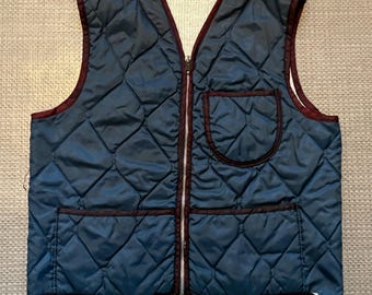 Vintage 1970-tals termisk vadderad väst med hel dragkedja i marinblå USA Dacron