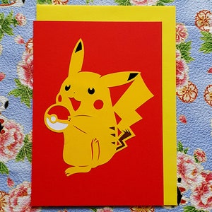 Tarjeta hecha a mano - Pikachu, corte de papel (kiri-e)