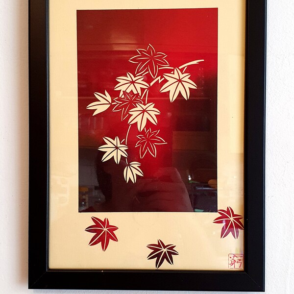 Original Paper Cut Artwork “Red Momiji”,  made to order kiri-e