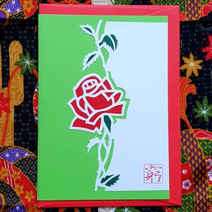 Handgemachte Karte-Rose, Scherenschnitt ( kiri-e)