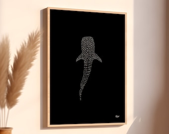 Whale Shark Art Print, Diving Poster, Marine life Wall Art, Ocean Illustration, Scuba Diver gift, Sharks wallpaper, Whale Shark Wall Deco