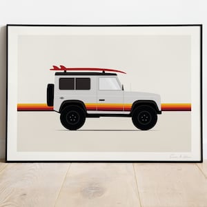 Land Rover Defender Art Digital Download, Surf Poster, Travel Print, 4x4 Adventure Illustration, Van Wall Art, Vintage car gift, Printable