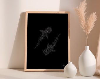 Whale Shark Art Print, Instant Download, Diving Poster, Marine life Wall Art, Ocean Illustration, Diver gift, Sharks wallpaper, Wall Deco
