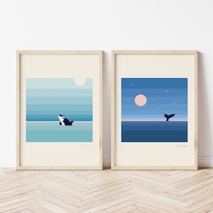 Orca Art Print Set, Killer Whale Print, Orca Poster, Whale tail Art, Arctic Print, Iceberg print, Wall Art, Home Decor, Kids room, A4-size