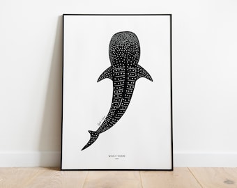 Whale Shark Art Print, Whale Poster, Ocean Print, Whale shark wallpaper, Diving, Shark Drawing Illustration, Wall Art, Home Decor, Kids room