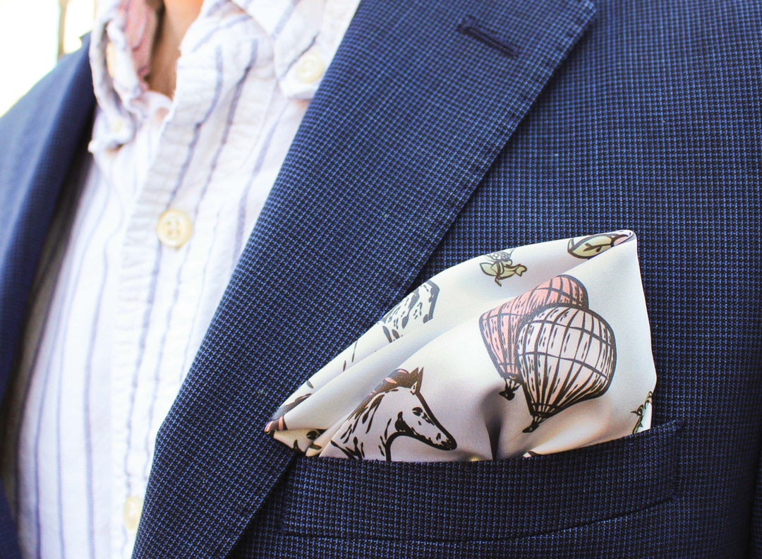 Kentucky Derby Pocket Square Handkerchief Hand Illustrated Horse