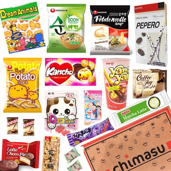 Asiatische Snackdose Von Chimasu - Beinhaltet japanische, koreanische, chinesische, taiwanesische, singapurische Snacks und Süßigkeiten und vieles mehr