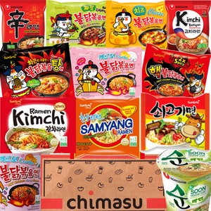 Asian Korean Halal Ramen Noodles Snack Box Hamper by Chimasu - 6 Packets and 2 Cups of Nongshim & Samyang Top Selling Ramen Halal Assorted