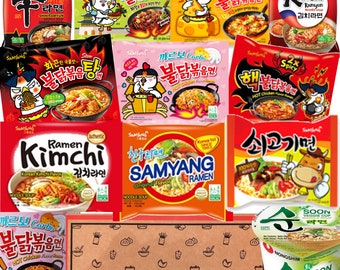 Korean [Spicy] Ramen Noodles Snack Box Hamper by Chimasu - 6 Packets and 2 Cups of Nongshim, Samyang, Paldo & Ottogi Assorted Top Selling