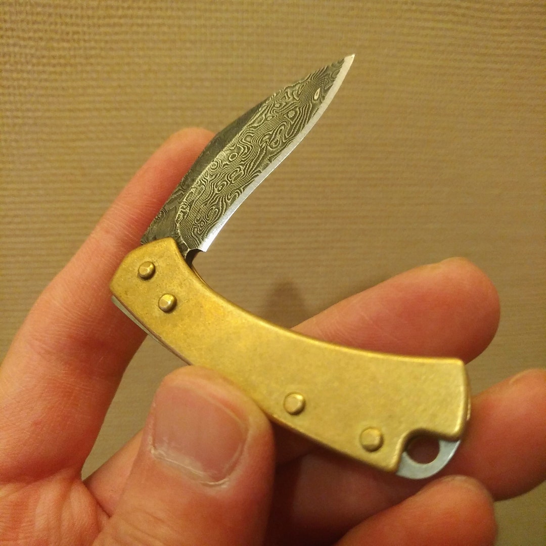 4 L Damascus Pocket Folding Knife, Key Knife Keychain Etsy