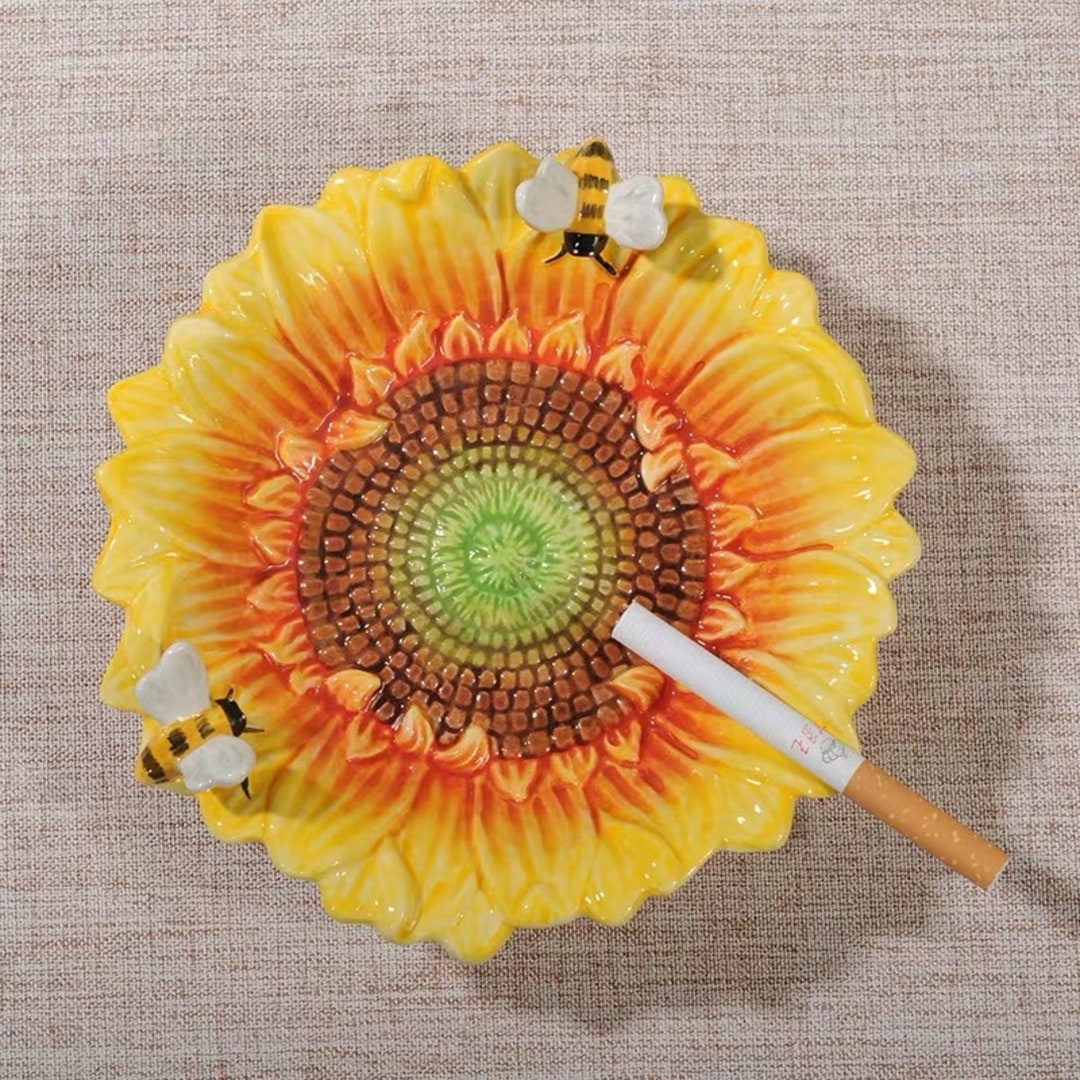 6 W Ceramic Sunflower&bees Hand-painted Ashtray Cigar - Etsy