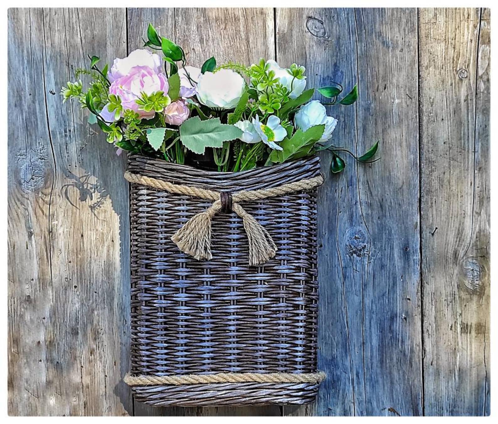 Rustic Wicker Front Door Basket for Flowers and Seasonal Etsy