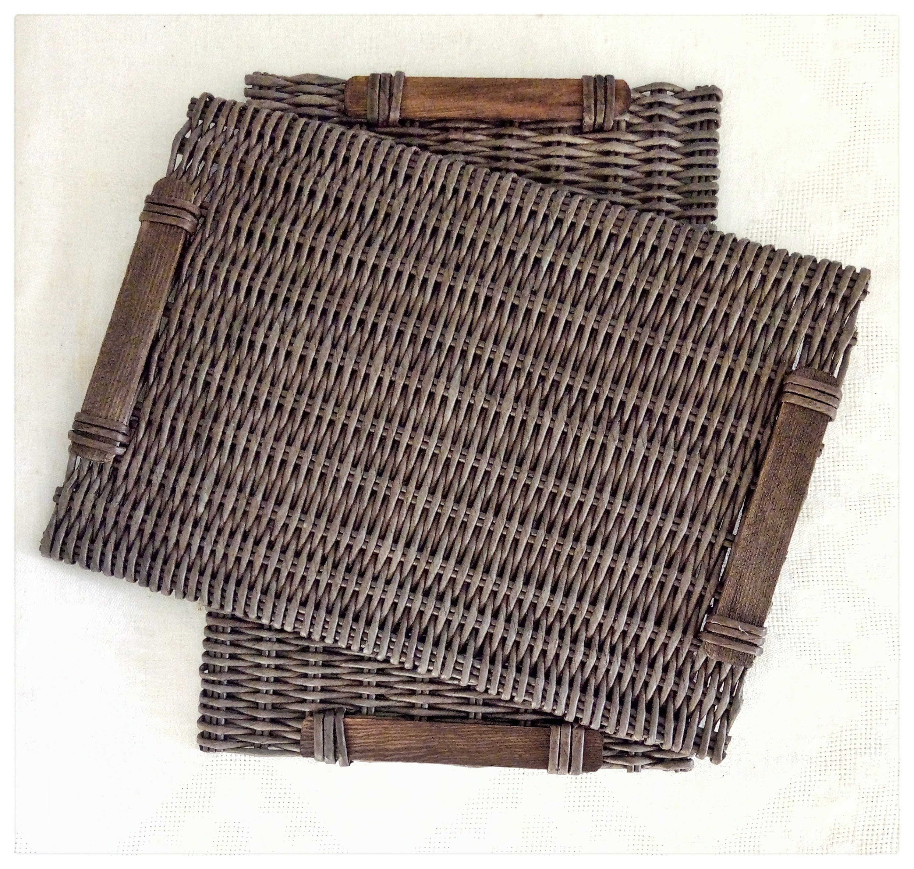 Rectangular Wicker Brown Placemats with Wooden Handles in Etsy