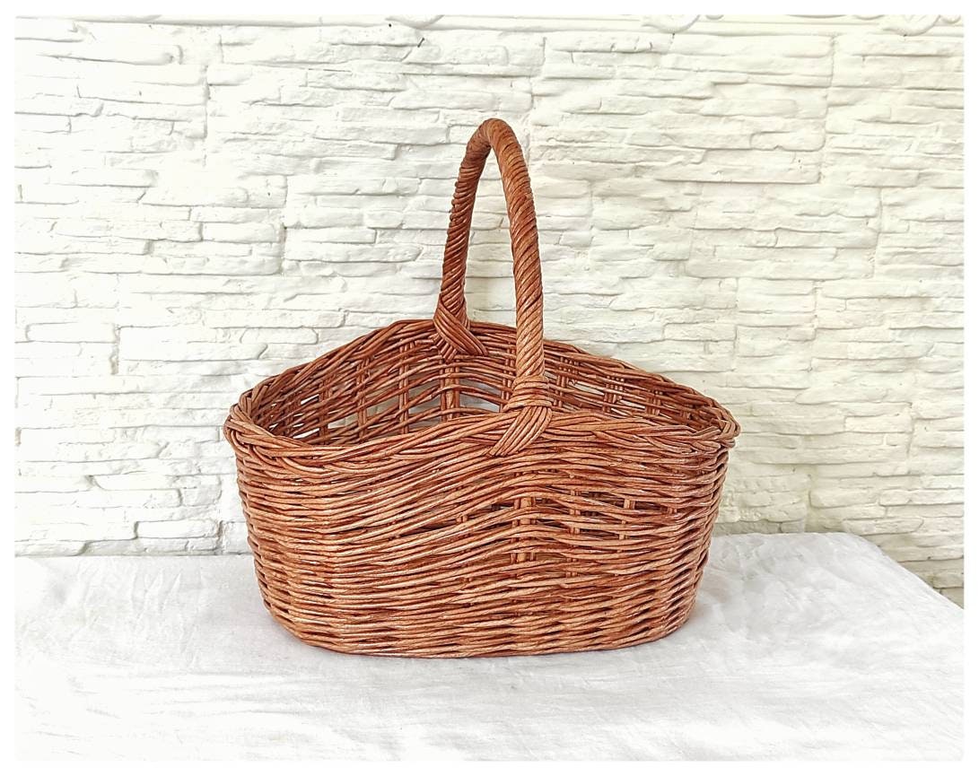 Rustic wicker basket with handle mushroom vegetable and fruit Etsy