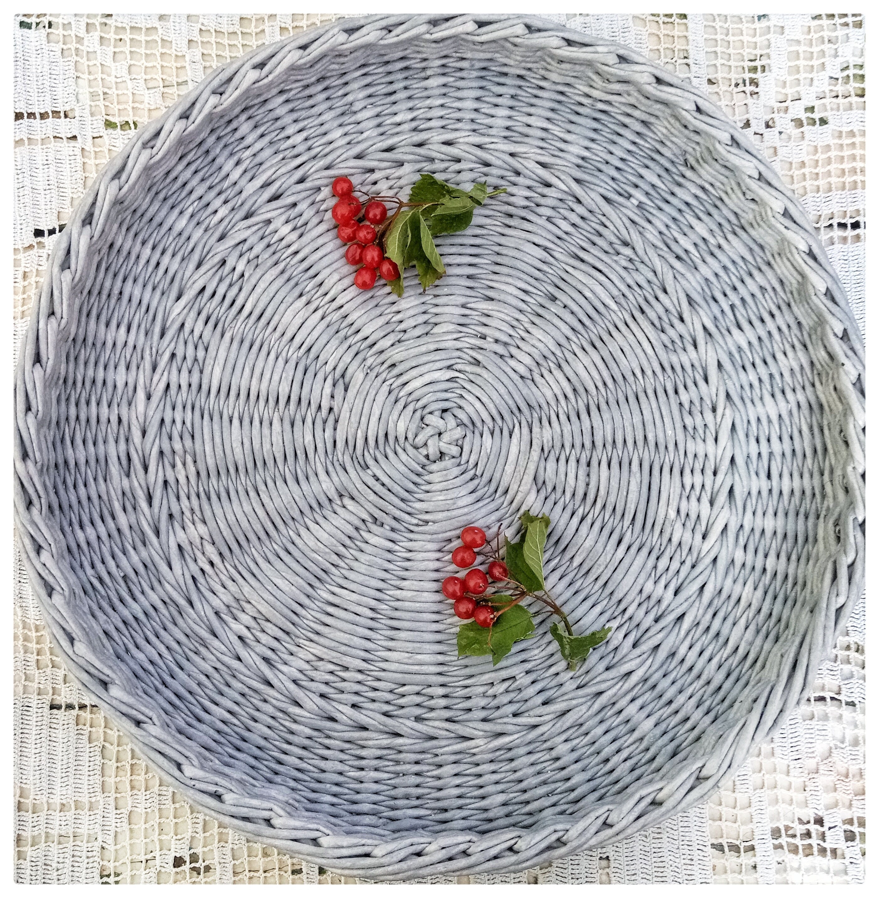 Large wicker gray round tray stylish serving tray wicker Etsy