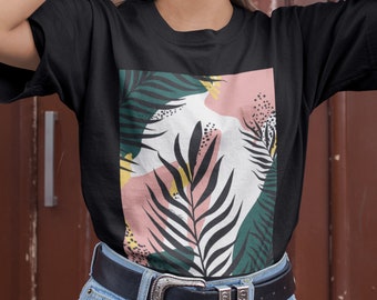Leaves Tshirt Trendy T-shirt Art T-shirt Stylish Tshirt Abstract tshirt,Aesthetic Tee Spring T-shirt,Summer Tropical Print Modern Tee