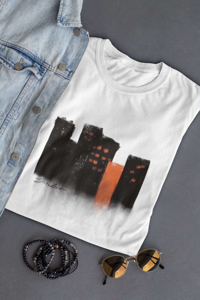 Fall T-shirt Streetwear Abstract tshirt,Aesthetic Tee,Autumn Tshirt City Skyline October Urban Stylish Shirt November Tee