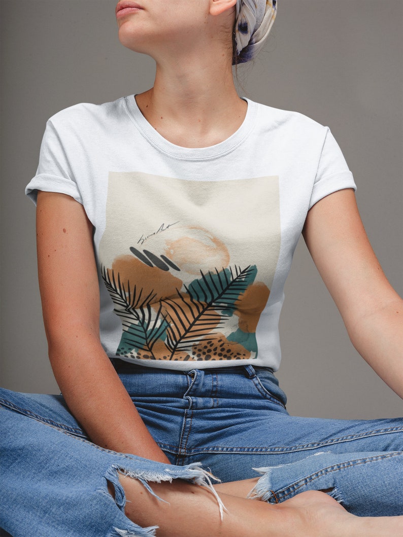 Leaves Tshirt Trendy T-shirt Art T-shirt Stylish Tshirt Abstract tshirt,Aesthetic Tee Spring T-shirt,Summer Tropical Print Modern Tee
