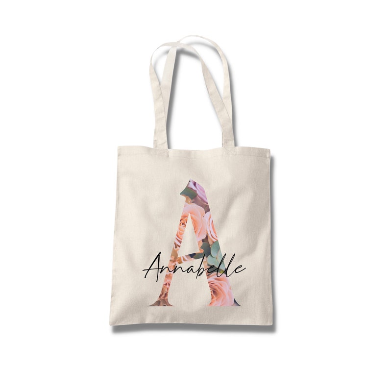 Initial Alphabet Letter With Personalised Custom Name Reusable Tote Cotton Bag Recycle Gift for Her Sister Mum Bride Birthday Gift TOTE-2