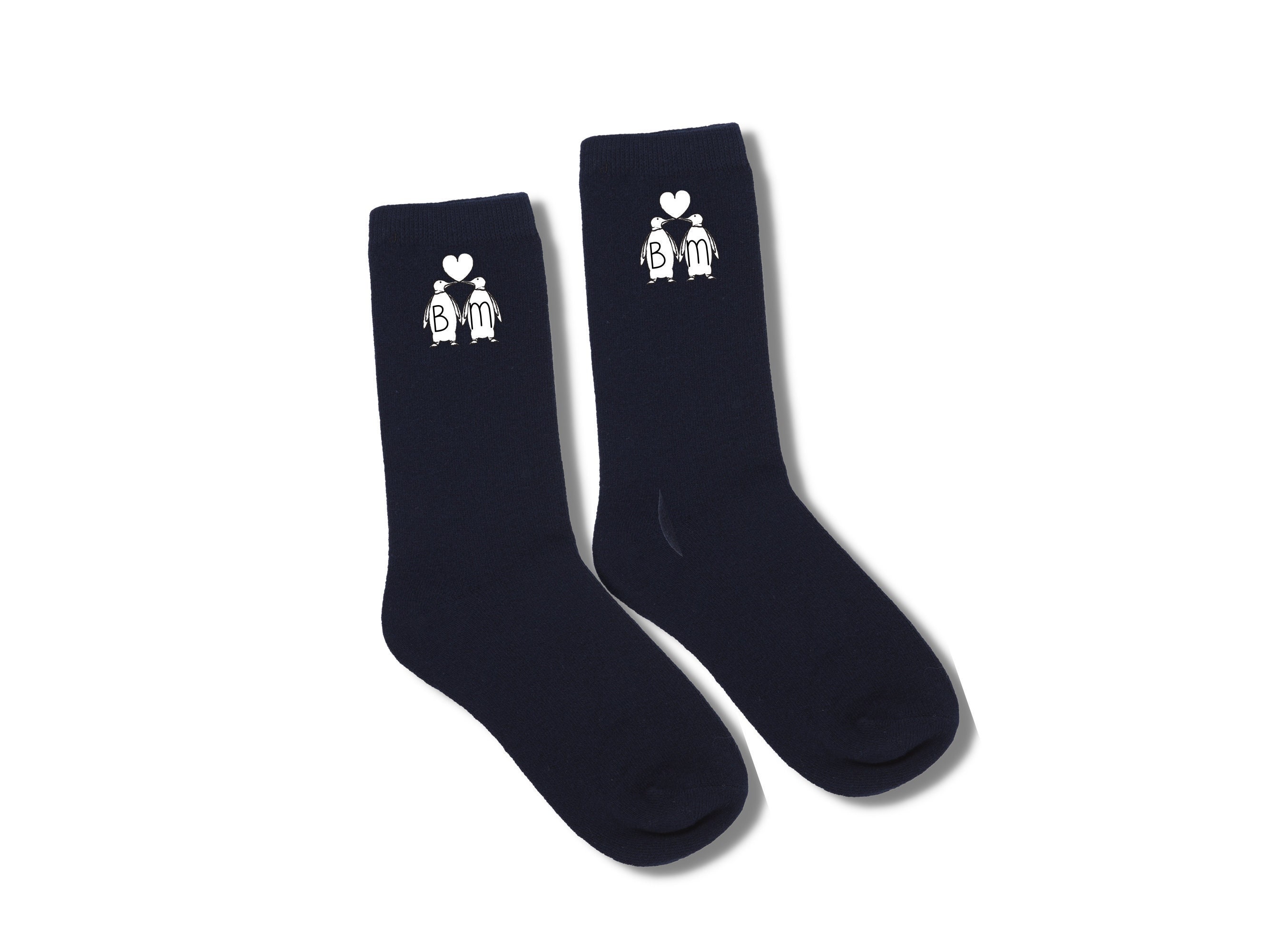 Initial Penguin Personalise Printed Socks Perfect Gift For Him Groom Valentines Birthday Custom Romantic