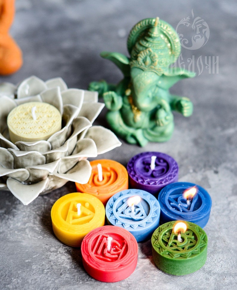 3,7cm*1,5cm Silicon Mold Chakra Candles- tablets Flower of Life Symbol Set 8 chakra symbols