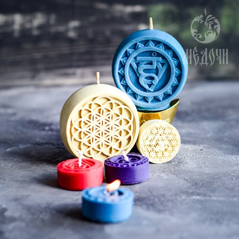3,7cm*1,5cm Silicon Mold Chakra Candles- tablets Flower of Life Symbol Set 8 chakra symbols
