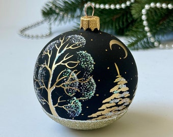 Ornamento natalizio in oro nero, decorazione in vetro per albero di Natale, decorazione invernale boho per le feste
