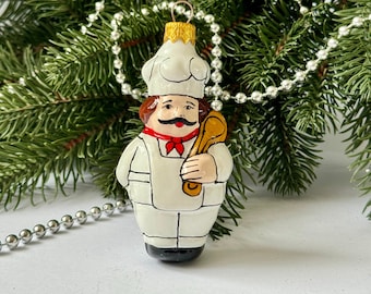 Chef Christmas ornaments, hand painted Xmas tree hanging decoration, hand blown