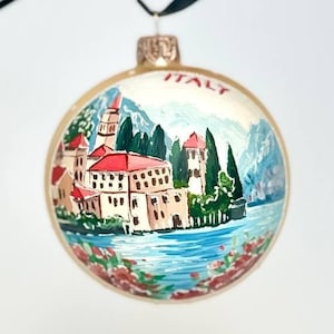 Italy Christmas glass ornament, Xmas collectible bauble, hand painted Christmas tree glass ball, Italian travel gift
