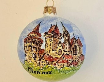 Vienna Christmas glass ornament, Old town Xmas collectible bauble, hand painted Christmas tree glass ball, Austrian travel gift