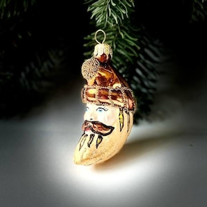 Golden moon glass ornament, Crescent Christmas ornament, hand painted bauble, Christmas gift