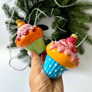 Handmade Cake Christmas glass ornaments, Cupcakes ornaments, sweets Christmas Blown Glass baubles