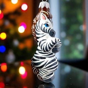 Zebra Figurine Christmas glass ornament, Hand Painted Animal ornament, Christmas decoration, Collectible Holiday Decor
