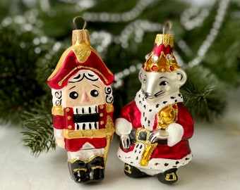 Nussknacker und Mäusekönig Glas Christbaumschmuck, Goldnüsse handbemalte Weihnachtsbaumdekoration, mundgeblasen